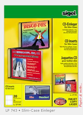 20 Sigel  LP 743 Slim Case Einleger aus hochwei&szlig;em Edelkarton
