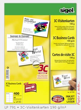 40 Bogen mit 10 Sigel PC - Visitenkarten, glatt geschnitten,  LP791