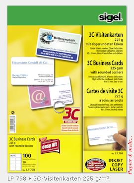 100 PC-Visitenkarten 3C-Schnittgestanzt, gerundete Ecken