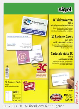 400 Visitenkarten 3C-Schnittgestanzt, 200 g, gerundete Ecken
