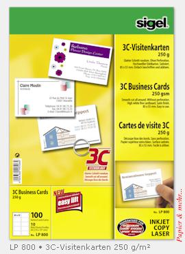 10 Bogen je 10 Sigel PC-Visitenkarten, glatt geschnitten, LP800