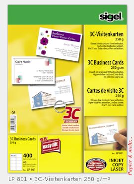 40 Bogen je 10 Sigel PC-Visitenkarten, glatt geschnitten, LP 801