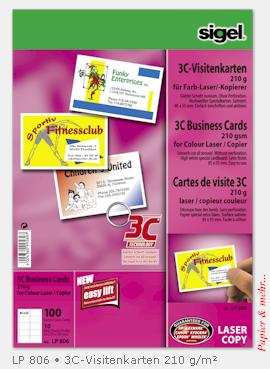 10 Bogen je 10 Sigel PC-Visitenkarten f&uuml;r Farblaserdrucker, LP 806