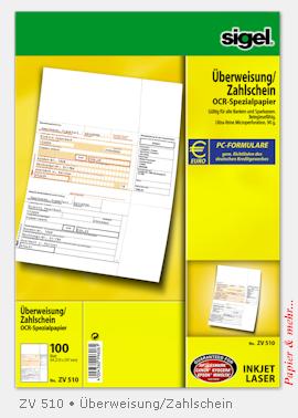100 Sigel ZV 510 - Zahlungsverkehrsformular &Uuml;berweisungen 