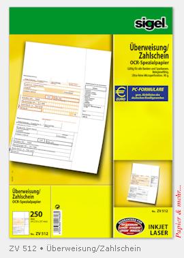 250 Sigel ZV 512 - Zahlungsverkehrsformulare &Uuml;berweisungen