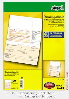 100 Sigel ZV 515 Zahlungsverkehrsformulare &Uuml;berweisung
