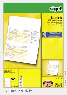100 Sigel ZV 540, Zahlungsverkehrsformulare Lastschriften