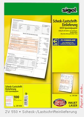 100 Sigel ZV 550 PC-Formulare -Scheckeinreichung