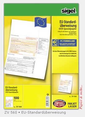 100 Sigel ZV 560 - Zahlungsverkehrsformular EU-&Uuml;berweisungen 